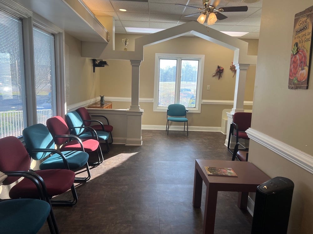 Extra seating in the waiting room.
